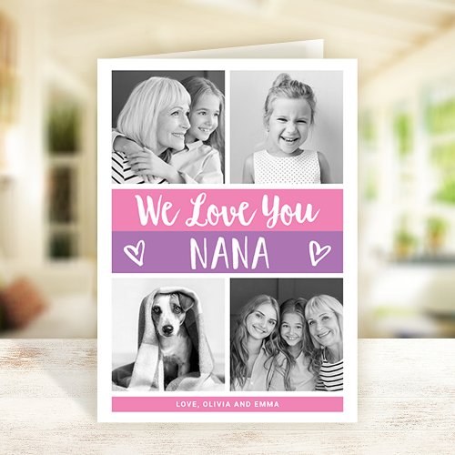 Love You Nana  Pink Color Block Photo Grid Card
