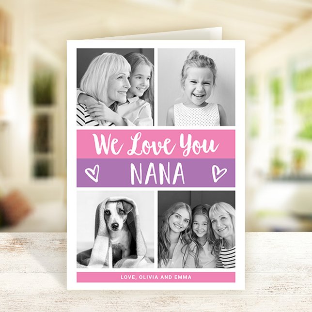 Love You Nana | Pink Color Block Photo Grid Card (Creator Uploaded)