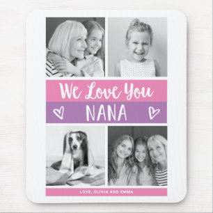 Love You Nana   Pink Color Block Photo Grid Mouse Pad
