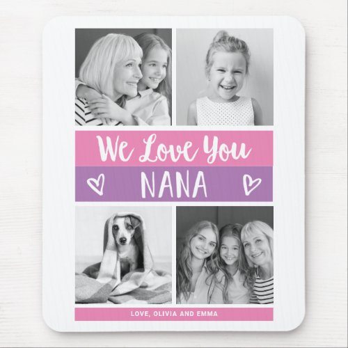 Love You Nana  Pink Color Block Photo Grid Mouse Pad