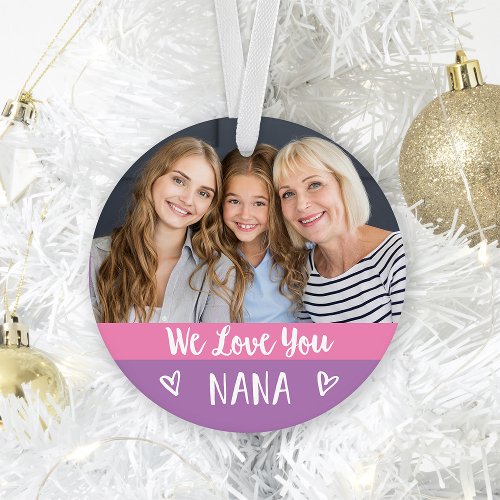 Love You Nana  Pink Color Block Two Photo Ornament