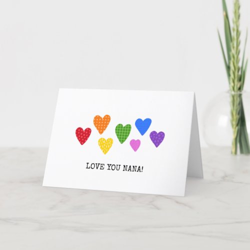 Love You Nana Rainbow Hearts Happy Valentines Day Holiday Card