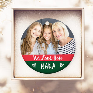 Love You Nana   Red Green Color Block Two Photo Ornament