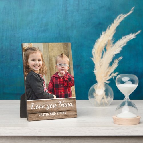 Love You Nana Rustic Wood Grandchildren Photo Plaque