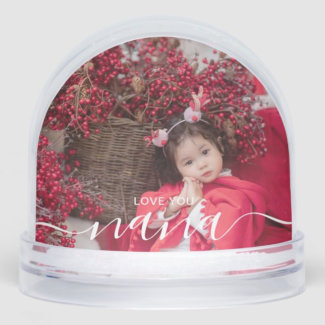Love You Nana Simple Script Modern 2 Photo Snow Globe (Front)