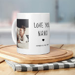 Love You Nana | Two Photo Handwritten Text Coffee Mug<br><div class="desc">This simple and stylish black and white mug says "Love you Nana" in trendy,  handwritten black text with a matching heart and a spot for your name. There is also room to show off two of your favorite personal photos for a gift your nana or grandmother will love.</div>