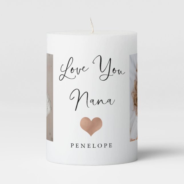 Love You Nana | Two Photo Script and Heart Pillar Candle (Front)