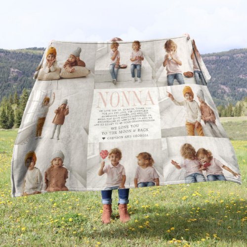 Love You Nonna  Custom Message Photo Collage Fleece Blanket