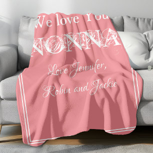 Love You NONNA Elegant Script Grandkids Names Cute Fleece Blanket