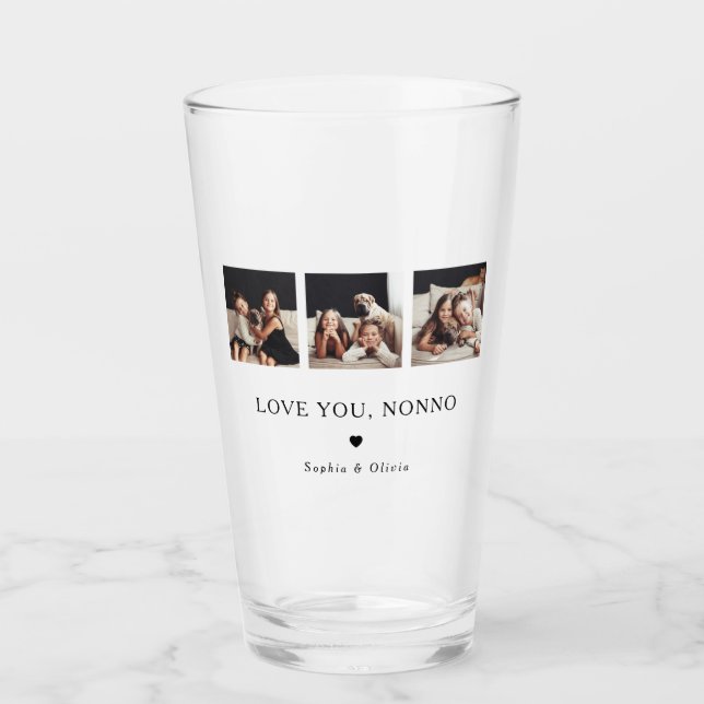 Love You Nonno | Three Photos and a Heart Glass (Front)