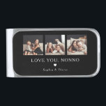 Love You Nonno | Three Photos and a Heart Silver Finish Money Clip<br><div class="desc">This simple and stylish money clip says "Love you Nonno" (Italian for grandfather) in elegant white text with a matching heart and a spot for your name on a dark black background. There is also room to show off three of your favorite personal photos.</div>