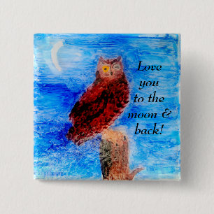 Love You Owl in Moonlight Button