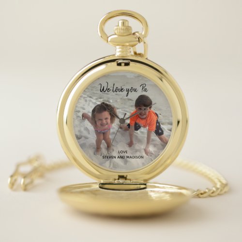 Love You Pa Custom Kids Photo Name Keepsake  Pocket Watch