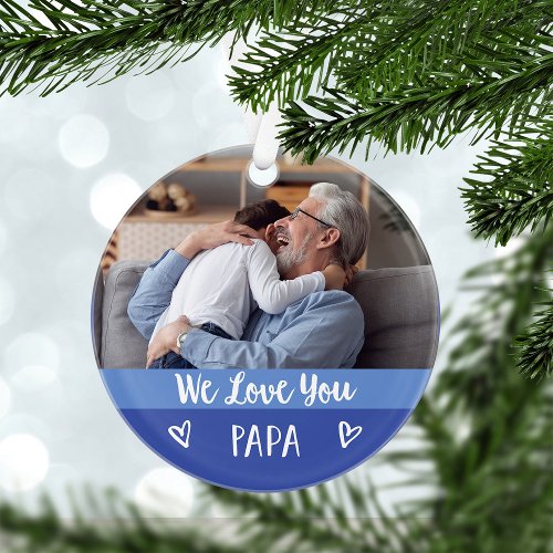 Love You Papa  Blue Color Block Two Photo Ornament