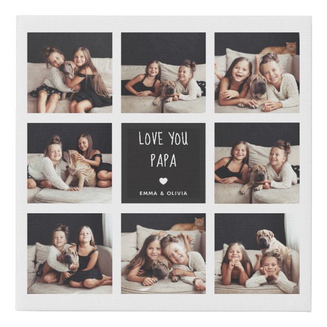 Love You Papa | Photo Collage Handwritten Text Faux Canvas Print (Front)