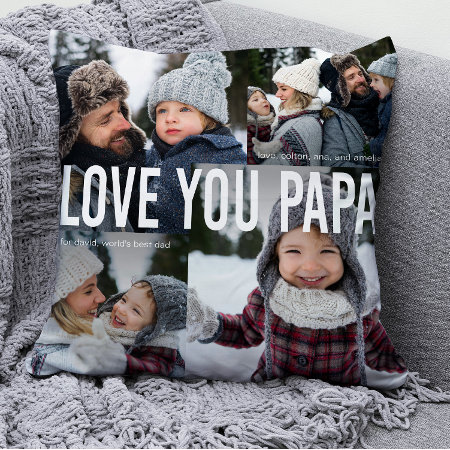 Love You Papa Photo Collage Throw Pillow