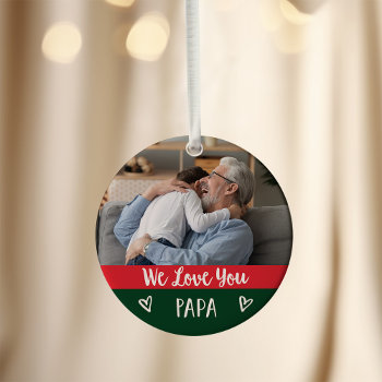 Love You Papa | Red Green Color Block Two Photo Ornament by christine592 at Zazzle