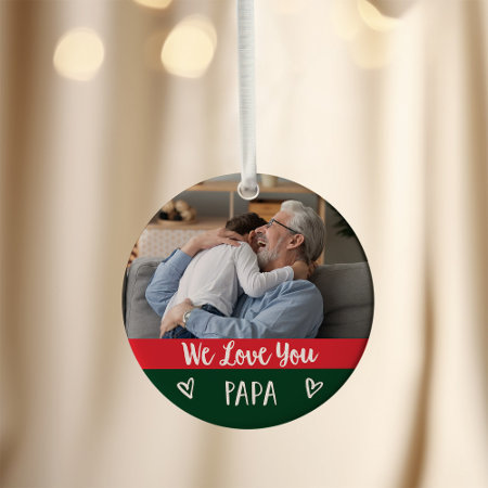 Love You Papa | Red Green Color Block Two Photo Ornament