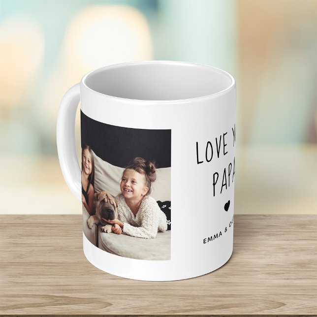 Love You Papa | Two Photo Handwritten Text Coffee Mug (Creator Uploaded)