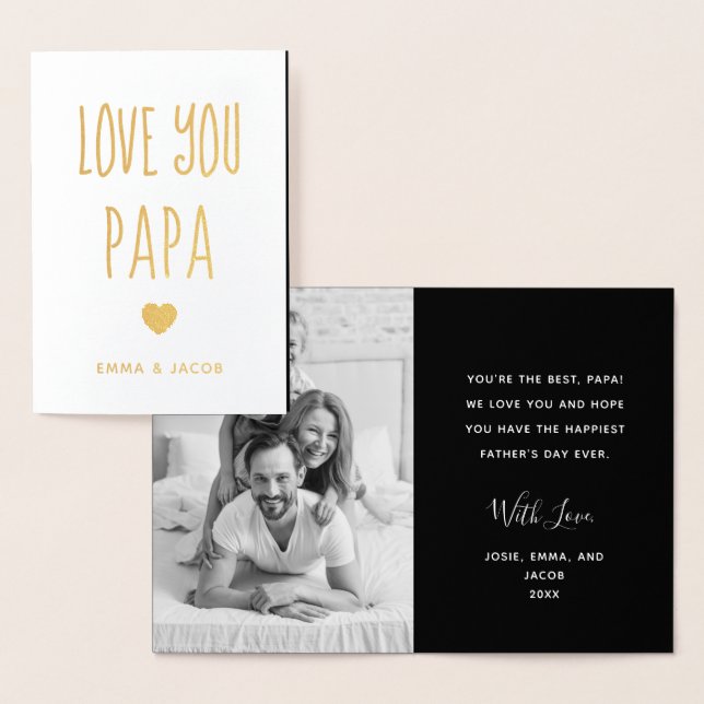 Love You Papa | Your Photo and Modern Heart Foil Card (Display)