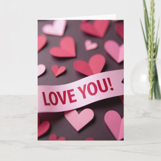 Love You Paper Hearts Card (Front)