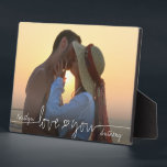 LOVE YOU Photo Handwritten Script Heart Plaque<br><div class="desc">Create a keepsake photo display for the one you love with the title LOVE YOU accented with a heart with names in a modern, handwritten script in your choice of text and graphic colors to show on your picture (shown in white). ASSISTANCE: For help with design modification or personalization, color...</div>