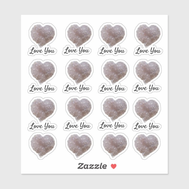Love You Pink Amethyst Crystal Heart  Sticker (Sheet)