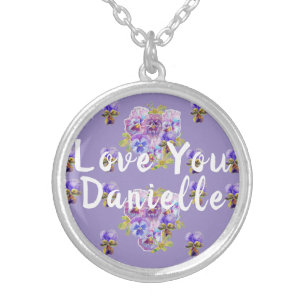 Love You Pink floral Purple Romantic gift Necklace