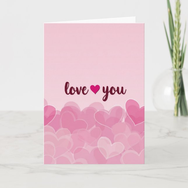Love You Pink Heart Romantic Card (Front)