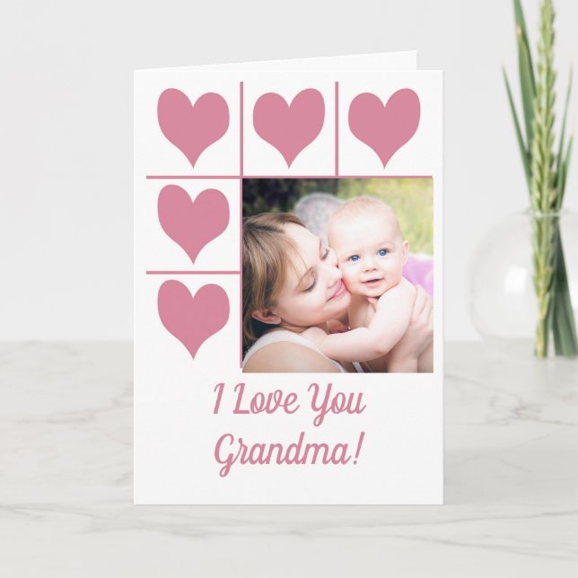 Love You Pink Hearts & Photo Valentine's Holiday Card (Front)