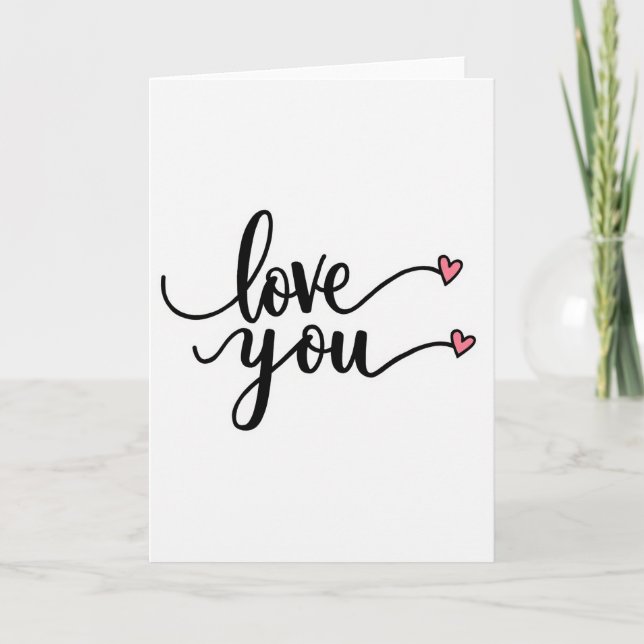 Love You Pink Hearts Script Smooth Card (Front)