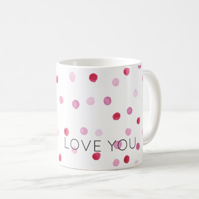 LOVE YOU Pink Polka Dots Sweet Valentine Special Coffee Mug (Front Right)