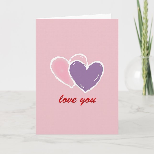 Love You Pink Purple Hearts Card (Front)