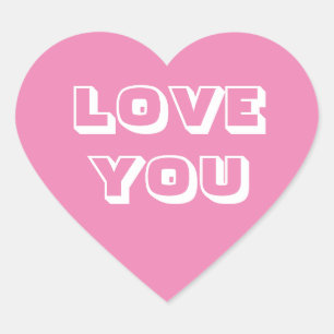 Love You, pink white modern bold Heart Sticker