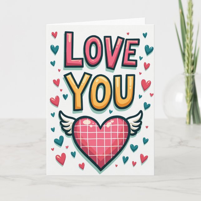 Love You Plaid Heart Card (Front)