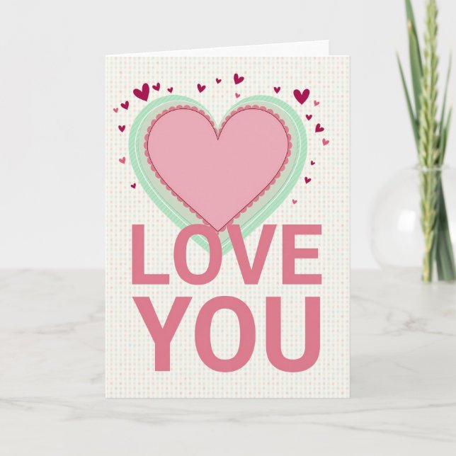 Love You Polka Dot Striped Heart Card (Front)