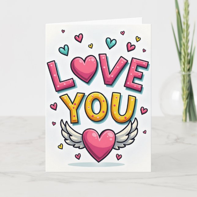 Love You Polka Dot Winged Card (Front)