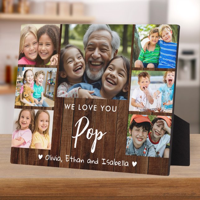 Love You Pop 7 Photo Rustic Wood Keepsake Plaque (Creator Uploaded)