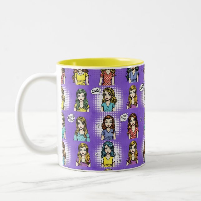 Love You, Pop Art, by Natasha Us   Two-Tone Coffee Mug (Left)