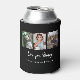 Love You Poppy 3 Photo Collage Black Custom Can Cooler