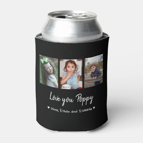 Love You Poppy 3 Photo Collage Black Custom Can Cooler