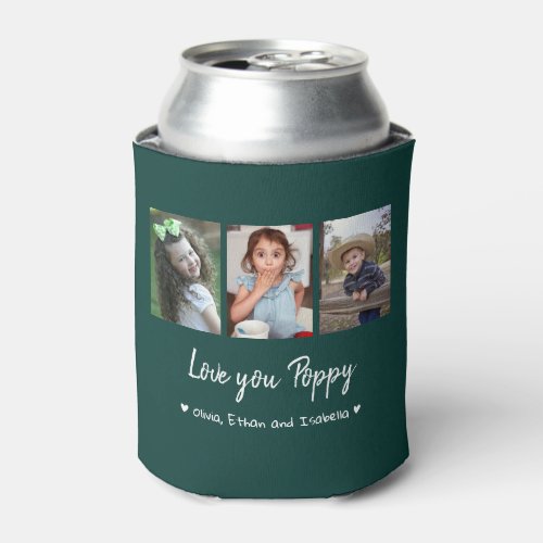 Love You Poppy 3 Photo Collage Green Can Cooler