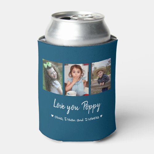 Love You Poppy 3 Photo Collage Ocean Blue   Can Cooler
