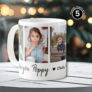 Love You Poppy Grandkids Names 5 Photo Collage Coffee Mug