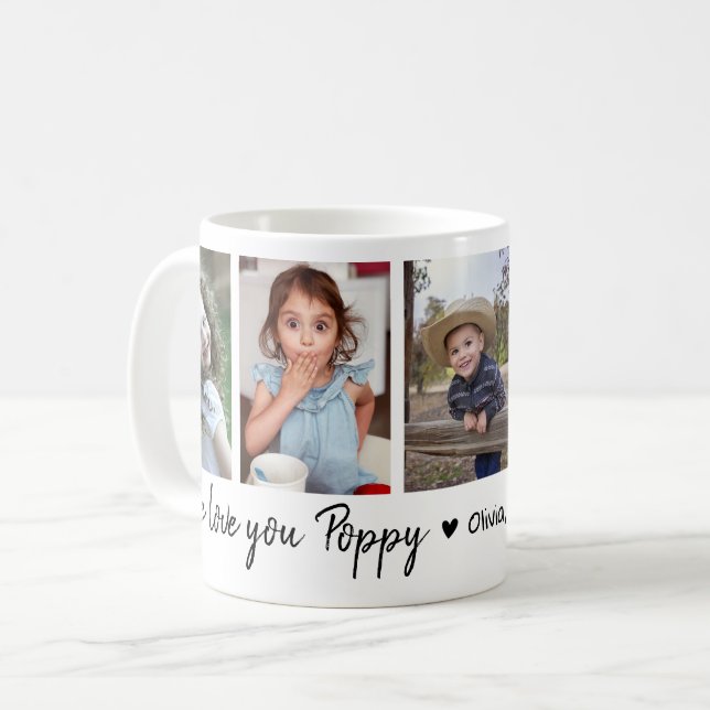 Love You Poppy Happy Father's Day 2023 5 Photo Coffee Mug (Front Left)