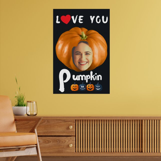 LOVE YOU Pumpkin Custom Photo - black Poster (Living Room 2)