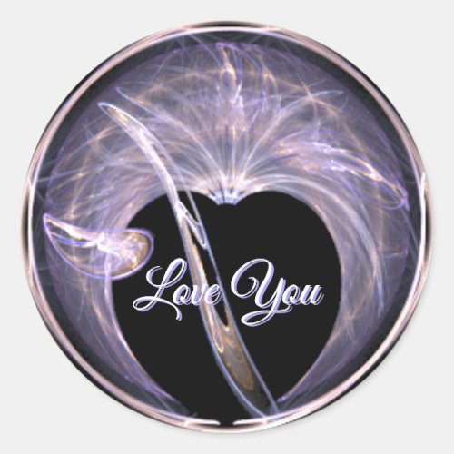 Love You Purple Heart Swirled Fractal Heart Classic Round Sticker