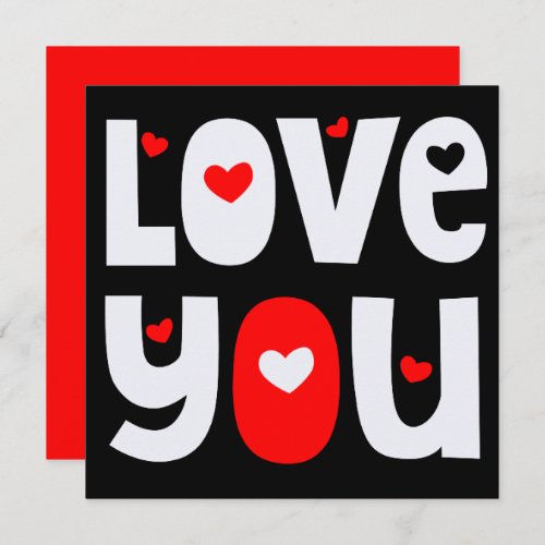 Love You Quote Happy Valentines White Red Black Card