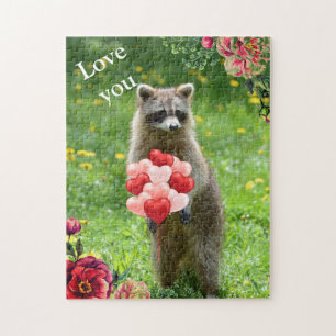 Love You Raccoon Animal Valentine's Day Holiday Jigsaw Puzzle