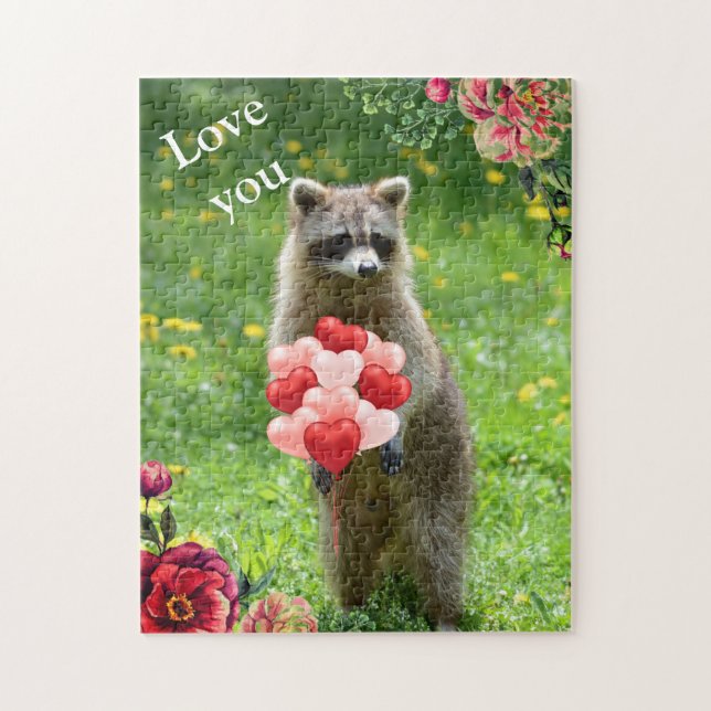 Love You  Raccoon Animal Valentine's Day Holiday Jigsaw Puzzle (Vertical)